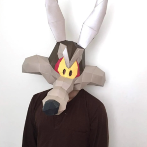 COYOTE papercraft mask worn as a DIY costume