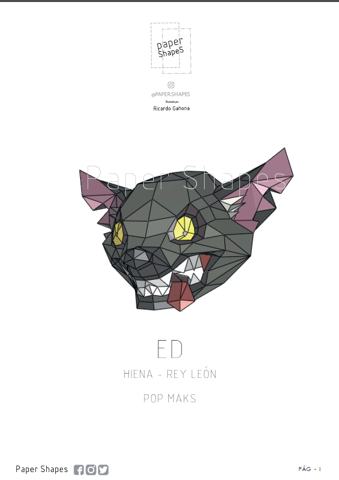 ED HIENA REY LEÓN PAPERCRAFT MASK - Imagen 3
