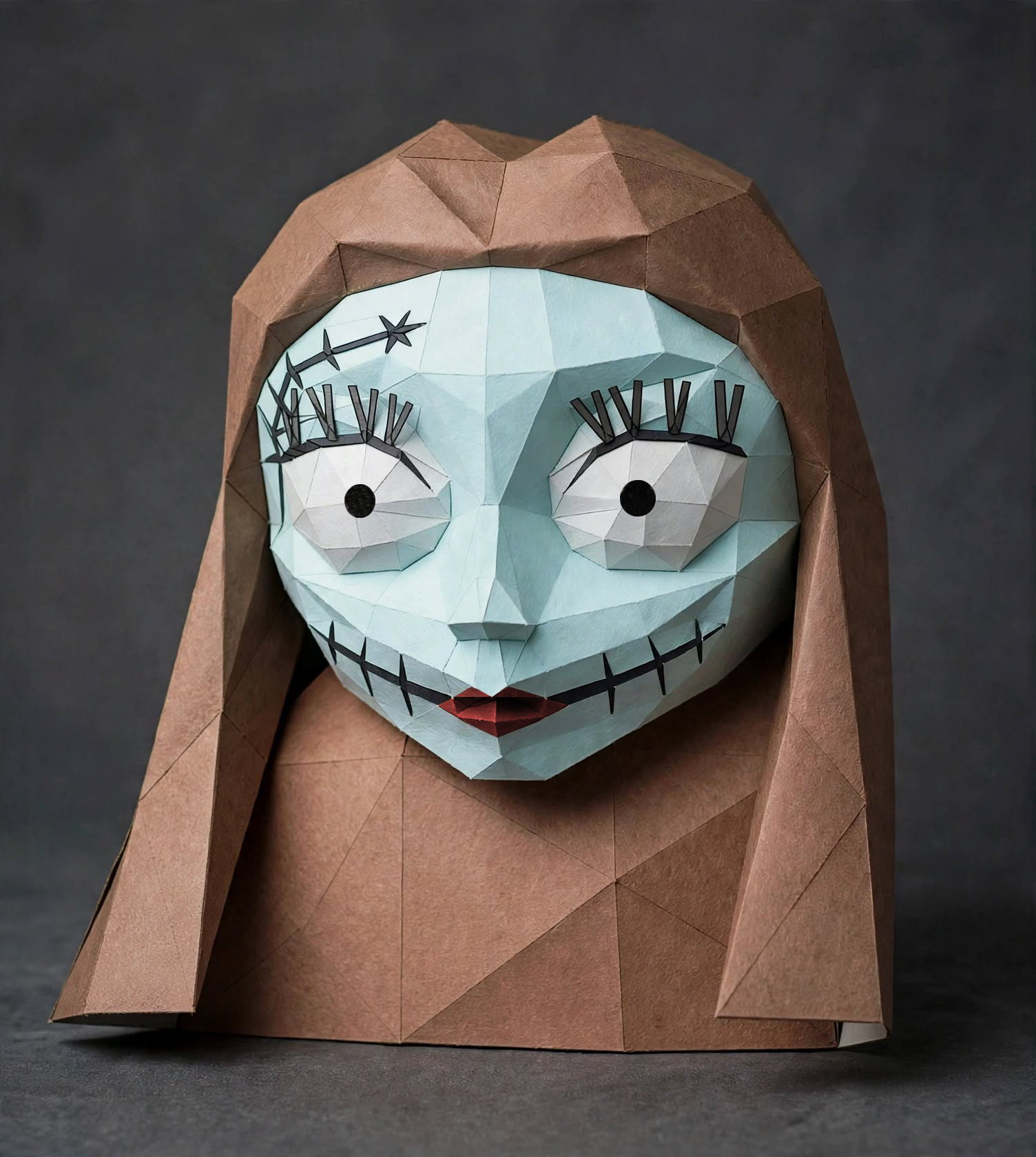 Sally Mask Papercraft Template, Jack Skellington Costume, Printable Paper Mask, Low Poly Halloween Cosplay PDF - Imagen 2