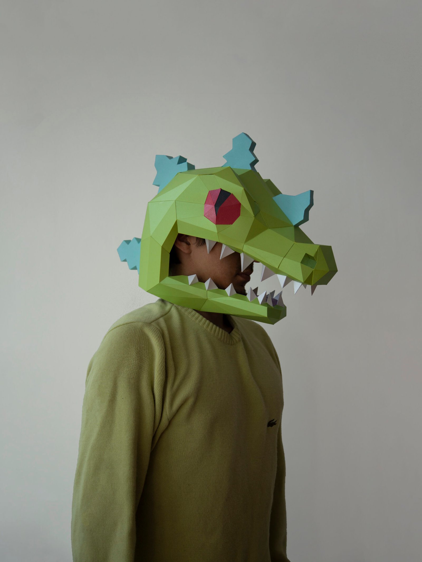 Reptar Mask – Rugrats DIY Papercraft Dinosaur Costume | Printable 3D Paper Mask PDF - Imagen 2